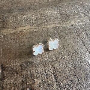 Rose gold pink and white Vintage Alhambra Clover Earrings